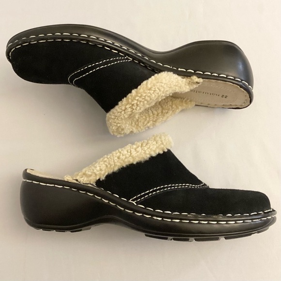 Naturalizer 9 Strayman Suede Leather Women's Clogs Shearling Faux Fur Black - Picture 8 of 11